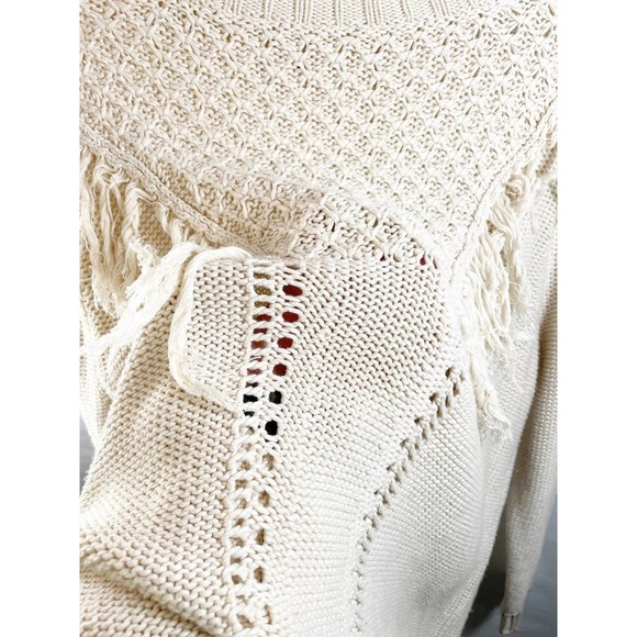 Chelsea and Violet Fringe Cream Knit Pullover Sweater Size L - Picture 2 of 7